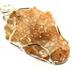 Tangerine Aura Cluster Silver Plated Wire Wrapped Pendant 02